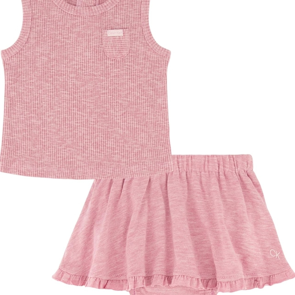 Calvin Klein Blush Pink Knit Top and Skirt Set